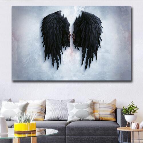 GOODECOR Black Angel Wings Canvas Painting Large Size Wall Picture Art Work Home Decoration Wall Poster Print Cuadros Decoracion