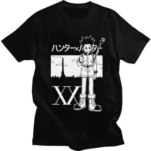 Kawaii Hxh Gon Freecss T-shirt Men O-neck Short Sleeved Manga Anime Tshirt Hunter x Hunter Shirt Soft Cotton Tee Top Merchandise