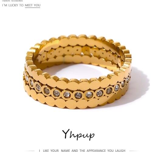 Yhpup Exquisite Bling Cubic Zirconia Round Ring 316L Stainless Steel Women Jewelry Temperament Wedding Ring Anillos Mujer Gift