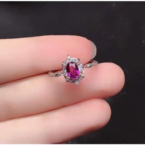 Vintage 925 Silver Gemstone Ring for Daily Wear 0.5ct Natural Garnet Silver Ring Sterling Silver Garnet Ring Gift for Woman