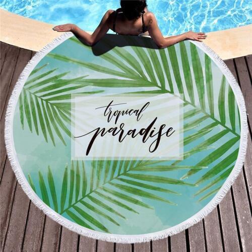 Casegrace Beautiful Greenery Bath Towel Hydrophil Round Beach Towel With Tassels Picnic Cloth Blanket Soft Microfiber Towel