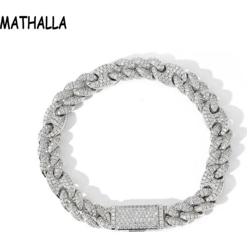 MATHALLA Hip Hop 10mm CZ Cuban Chain Bracelet Creative Pig Nose Shape Bracelet Micro-inlaid Zircon Mens and Womens Jewelry