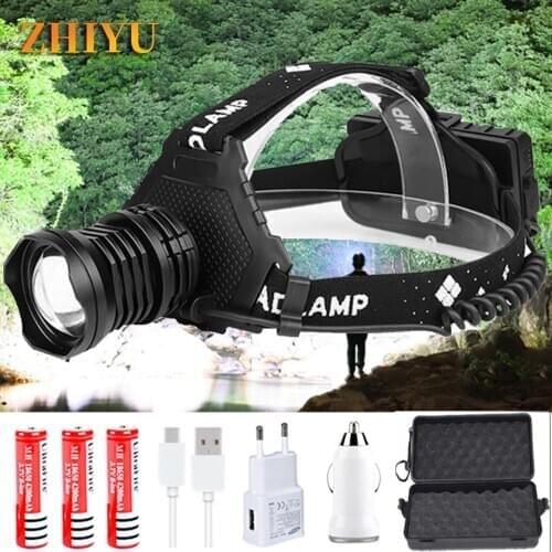 P90 LED Highlight USB Rechargeable Headlamp Battery Indicator Zoom Waterproof Night Fishing Headlamp Camping Lantern Head Lamp