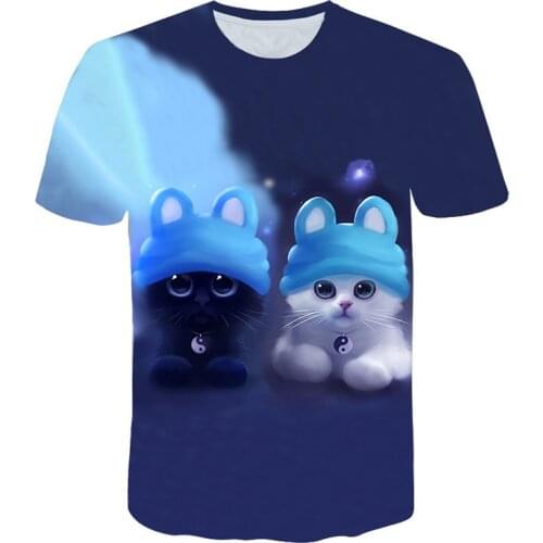 Night Cat Men Ladies T-shirt Short Sleeve Top 3d Harajuku T-Shirt Top Large Animal T-Shirt T-Shirts for men S-6XL 2019 Summer