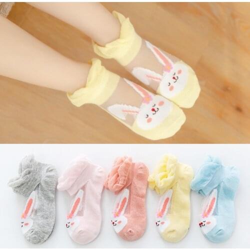 5Pairs Kids Socks Cotton Summer Cartoon Rabbit High Elasticity Cored Silk Glass Fiber Baby Girl Socks Transparent Socks