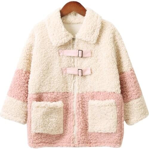 2021 New Winter Patchwork False Fur Grass Baby Clothes Cute Children Jacket for Girls Hooded Clothes Girls