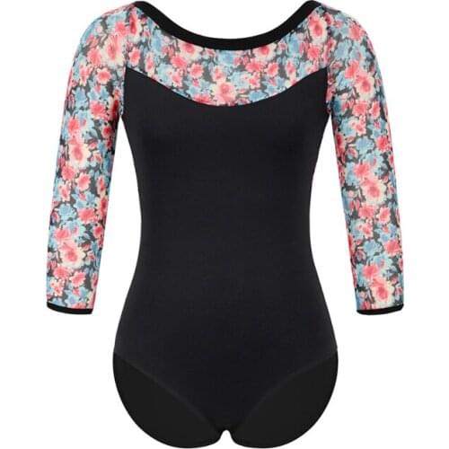 New Ballet Leotards for Women Stitching Printed Lace Practice Ballet Dancing Costume Adult Gymnastics Leotard Dancewear