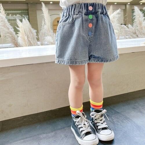 Girls Hot Pants Colorful Button Kids Denim Shorts Thin for Summer Baby Fashion New Arrival Solid Short Pants Childrens Bottoms