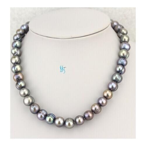 18" 10-11mm Dark Gray Freshwater Pearl Necklace Strand Fashion Jewelry