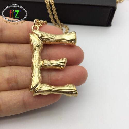 F.J4Z Hot Sale Big Bamboo Letter Necklace Pendant For Women Golden A-Z 26 Initials Collar Name Jewelry Alphabet Necklaces Bijoux