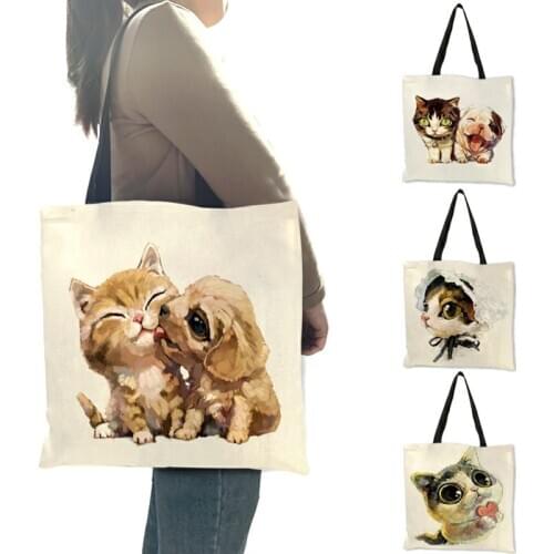 Personalized Kitti Cat Print Handbags Womens Shoulder Bags Casual Tote For School Traveling B06032