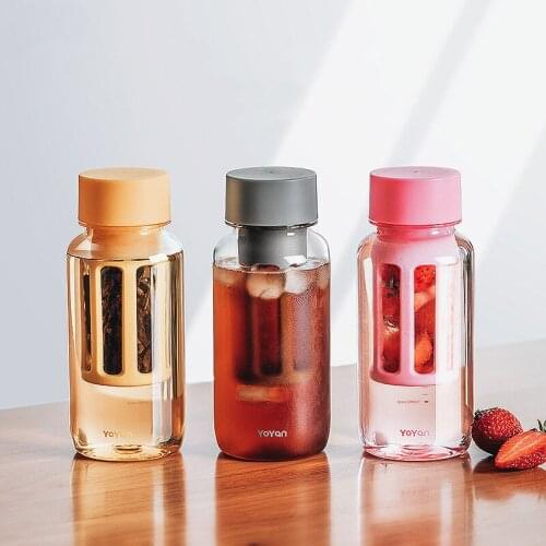 Plastic Cup Bottle Transparent Coffee Cup Fresh Cute Girl Portable Cold Tea Filter High Temperature Resistant Sports Bottle 0.4L