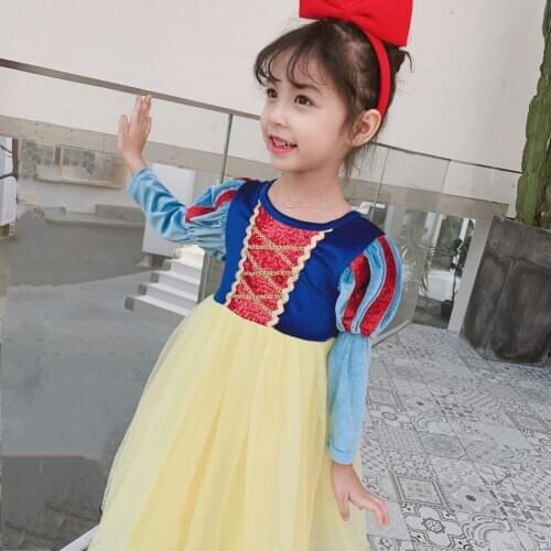 Disney Kids Dresses for Girls Snow White Princess Dress Christmas Halloween Childrens Clothing Elegant Frozen Mesh Velvet 1937