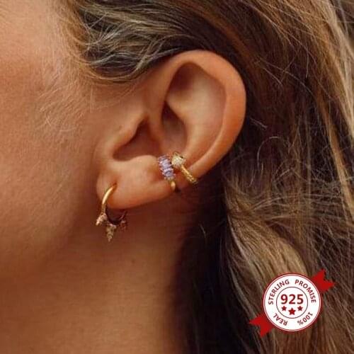 DAIWUJAN Romantic Green Purple Zircon Crystal Gemstone Clip Earrings For Women 925 Sterling Silver Ear Cuff No Piercing Jewelry