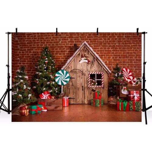 Christmas Backdrop Vinyl Photography Background Christmas Tree Gifts Toy Wood House Children Backdrops for Photo Studio