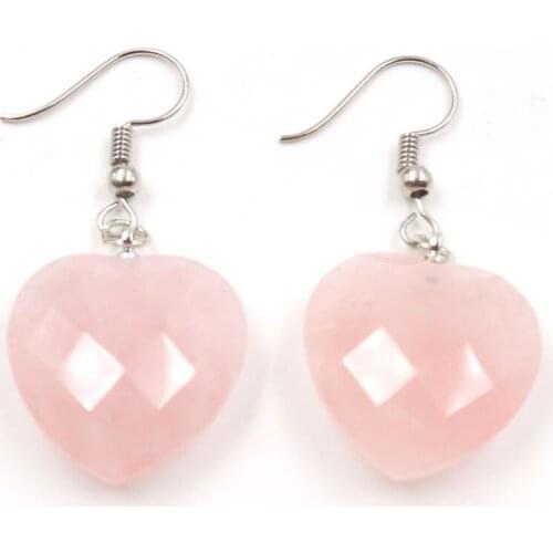 Rose Pink Quartz Silver Plated Romantic Love Heart Black Agates Drop Earrings for Valentines Day Jewelry