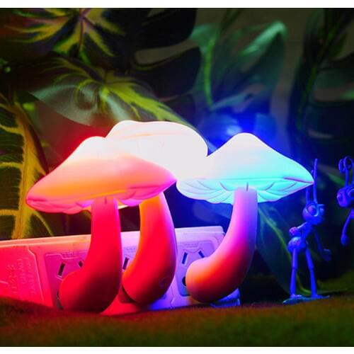 US Plug Cute Mushroom Wall Socket Lamp LED Sensor Night Light Bedroom Lighting House Decoration Household Supplies Drop Shipping