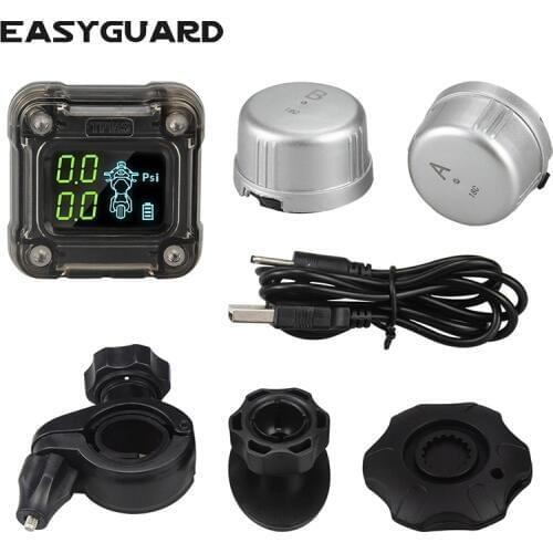 EASYGUARD motorcycle tire pressure monitoring system 2 wireless external TPMS sensor, LCD display 0-3.5 Bar PSI