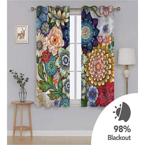 Modern Fashion Colorful Flowers Curtain Customizable any size For Living room Bedroom Blackout Drapes Sets (Left and Right Side)