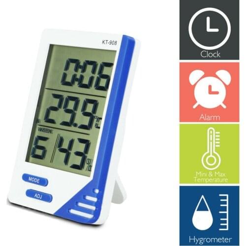 Thermometer Hygrometer Meter With Alarm Clock Large LCD Screen Digital Display Sensor Temperature Humidity Meter