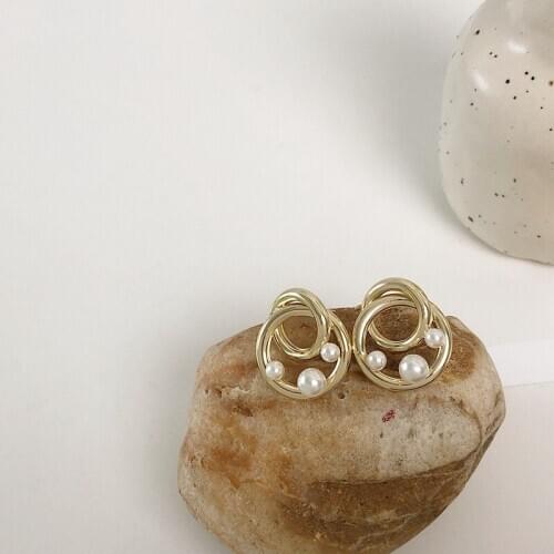 TIMEONLY Elegant Cross Circle Simulation Pearl Stud Earring for Women Girls Fashion Korean Earring Hollow Alloy Accessories