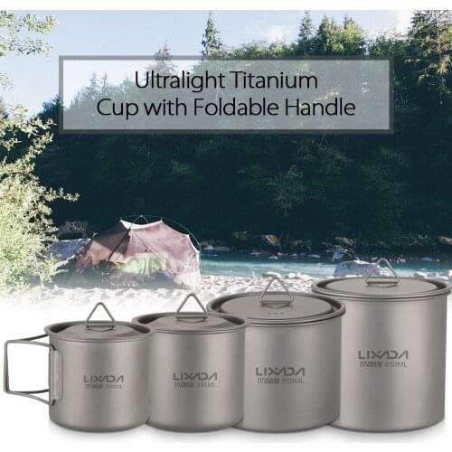 Lixada Ultralight Titanium Cup Outdoor Portable 2PCS Cup Set 300ml 650ml Camping Picnic Water Cup Mug with Foldable Handle