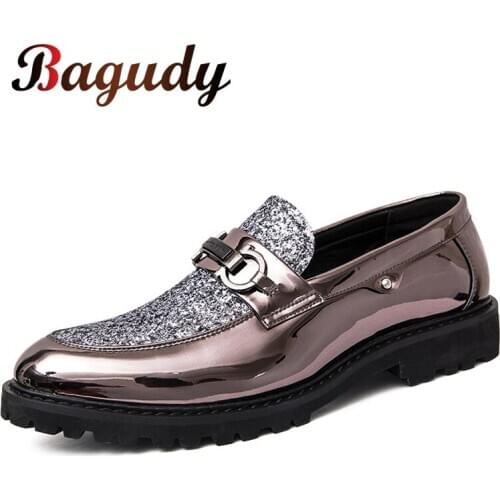 Spring Autumn Men Formal Shoes party Wedding Shoes Luxury Men Business Dress Shoes Men gold British Style Pointy dance Men Shoes