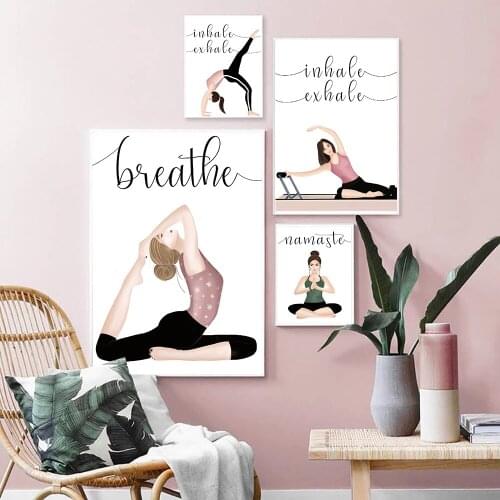 Inhale Exhale Quote Yoga Poster Canvas Art Prints Namasté Wall Art Decor Girls Fitness Gifts Gym Room Art Painting Decoration