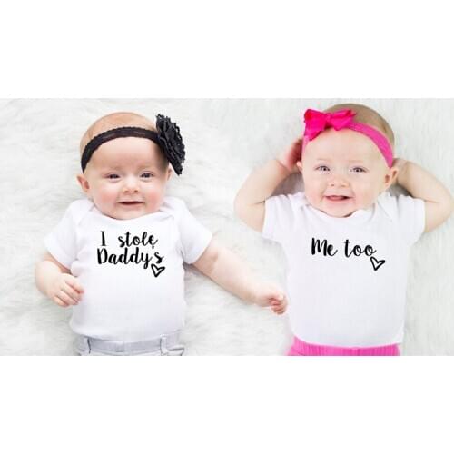 I Stole Daddys Heart and I Also Sister Sisters Baby Romper Matching Baby Girl Boy Casual Toddler Letter Onesie