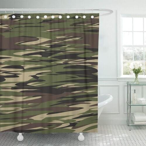 Green Camo Camouflage Pattern Military Woodland Classic Masking Brown Shower Curtain Waterproof Polyester Fabric 72 x 72 Inches
