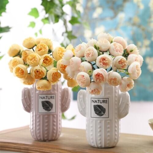27 Heads Artificial Silk Tea Rose Flower Bouquet For Home Wedding Hotel Table Arrangement Decoration Cheap Fake Flowers