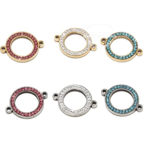 5pcs Stainless Steel 15mm Gold Hollow Round Crystal Pendants Connectors for Bracelet Jewelry Making Craft DIY Handmade Findings