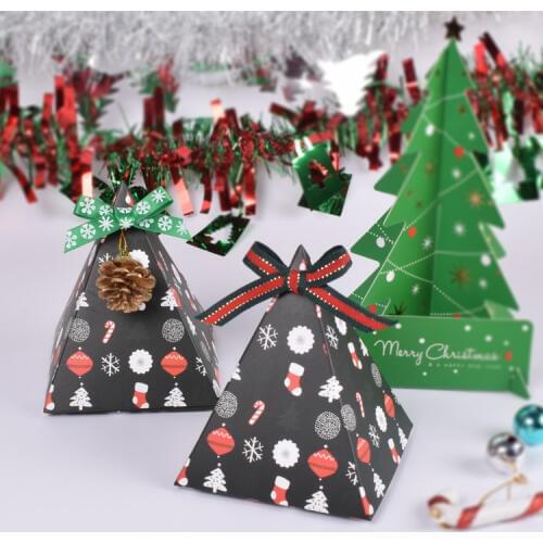 50pcs/lot New Colorful Christmas Jewelry Triangle Box Present Carton Pouch Kraft Paper box Party Favors Gift Boxes Party Supply