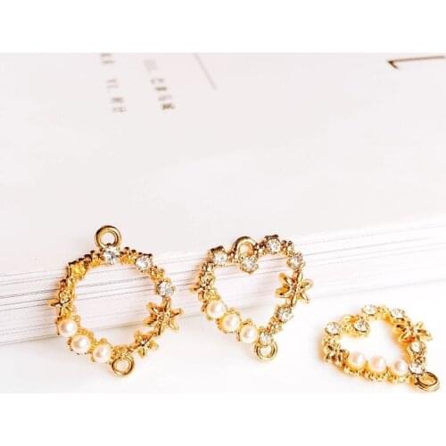 Heart Shape Gold Plated Eardrop Accessories Metal Pendant Components Necklace Charms Diy Material Jewelry Finding 6pcs