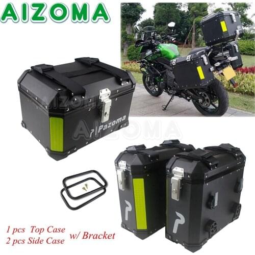 1 Set Motorcycle Top Case Aluminum Side Box For KAWASAKI SUZUKI YAMAHA BMW R1200 Luggage Sidecases Cargo Topbox w/ Bracket Rack