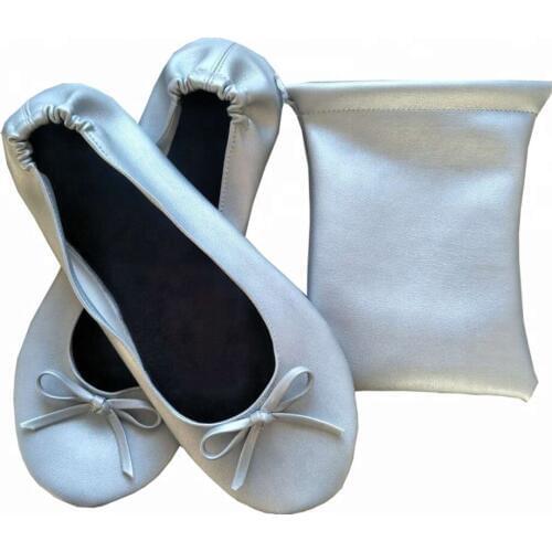 Free shipping ! Silver roll up shoes with customized pouch