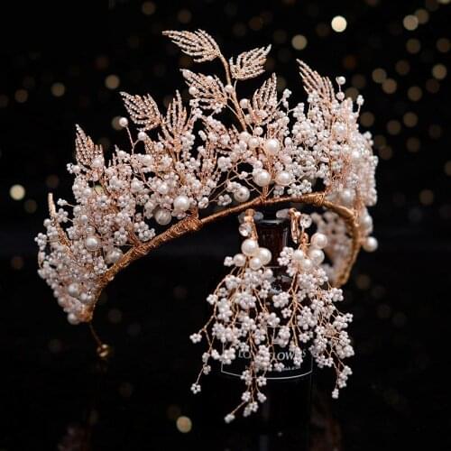 Beads Pearl Rhinestone Crystal Bridal Tiaras Wedding Crowns Headband Diadem Pageant Hair Jewelry Sets Indian Hair Accessories