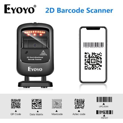 Eyoyo 1D 2D Desktop Barcode Scanner Omnidirectional Hands-Free USB Wired Barcode Reader Screen scanning code scanner reader