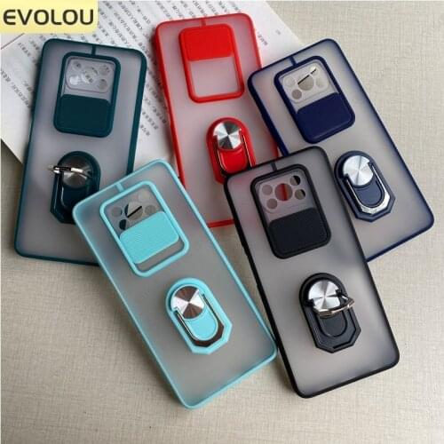 For Xiaomi POCO X3 nfc Shockproof Case Slide Camera Lens Phone Cover for POCO M3 Mi 10T Pro Redmi Note 9s Metal Ring Holder Case