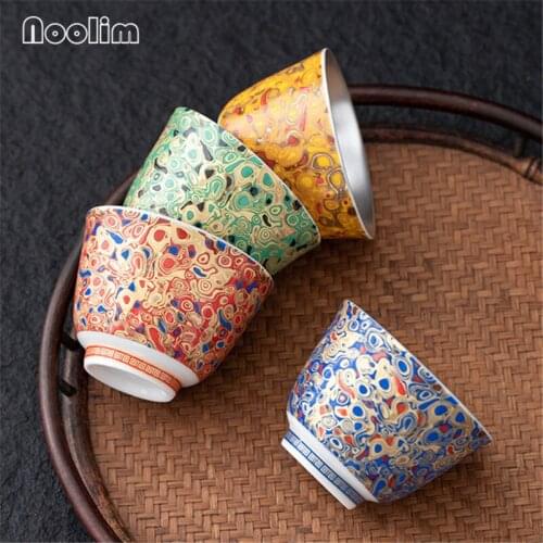 Ceramic 999 Sterling Gilt Silver Enamel Color Teacups Porcelain Master Cup Water Mug Office Kung Fu Tea Set Drinkware 110ML