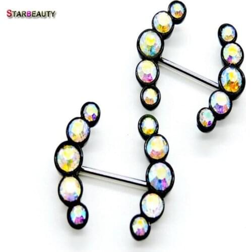 1 Pair Full Bling Created CZ 1.6*19mm Shambhala Nipple Ring Barbell 16G Straight Bar Nipple Piercing Rings Body Jewelry