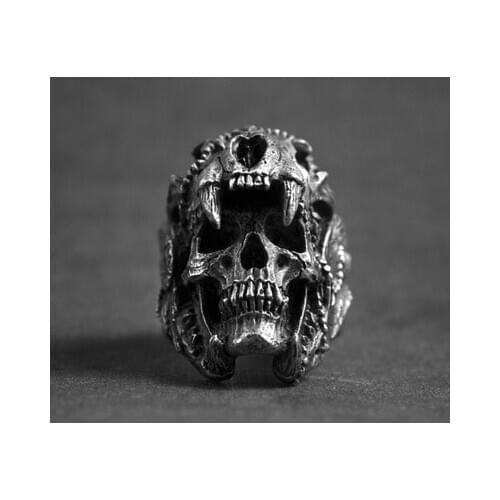 Punk Hip Hop Stainless Steel Biker Rings Vintage Indian Jaguar Warrior Skull Vintage Jewelry
