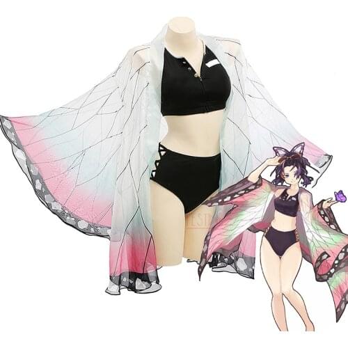 3 PCS Swimsuit Anime Demon Slayer Kochou Shinobu Cosplay Costume Kimetsu No Yaiba Train Mugen Bikini Swimsuit Set Swimwear Woman
