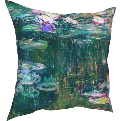 Water Lilies Monet Pillow Case Home Decorative Art Painting Cushions Throw Pillow for Living Room Double-sided Printing