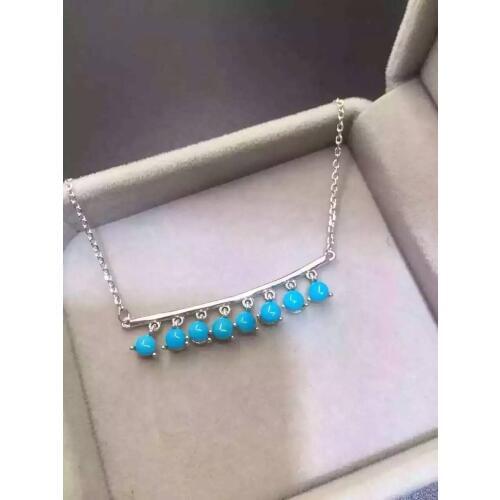 Natural green turquoise stone Necklace natural gemstone Pendant Necklace S925 silver Fashion array Circular bubble Jewelry