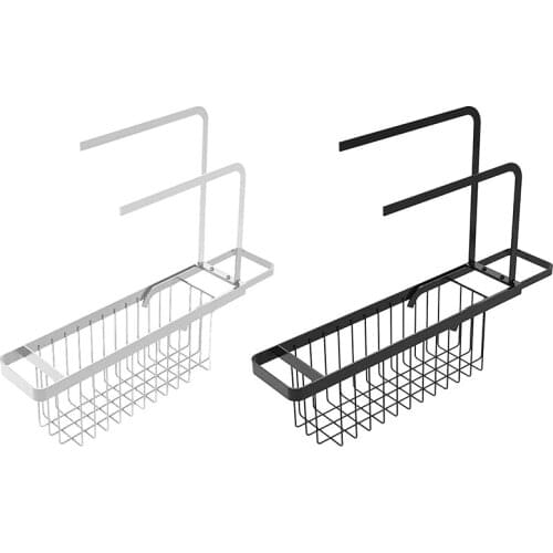 New Adjustable Carbon Sink Drain Rack Sponge Soap Basket Sponge Holder with Towel Rack for Home Kitchen Telescopic