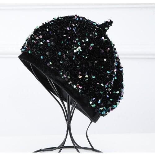 2021 NEW Womens knitting Winter Berets Luxury Elegant Cotton Beret Fashion sequin beret Autumn Ladies hat