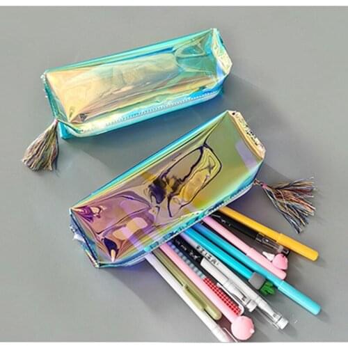 New Artistic Pencil Case Transparent Mesh Office Student Pencil Cases Laser School Supplies Pen Box
