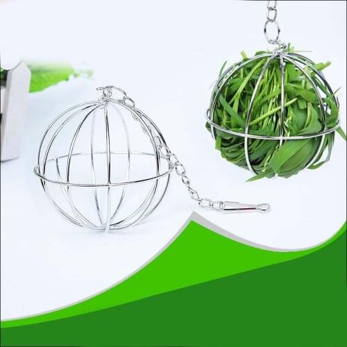 Pet Stainless Steel Round Ball Rabbits Toys Sphere Feed Dispense Exercise Hanging Straw Sphere Ball For Guinea Pig Hamster Rat