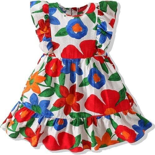 Girl Dress 2021 Summer Kids Party Dresses for Girl Floral Infant Clothing Cotton Girls Princess Dress Baby Clothes 1-6 Years Old
